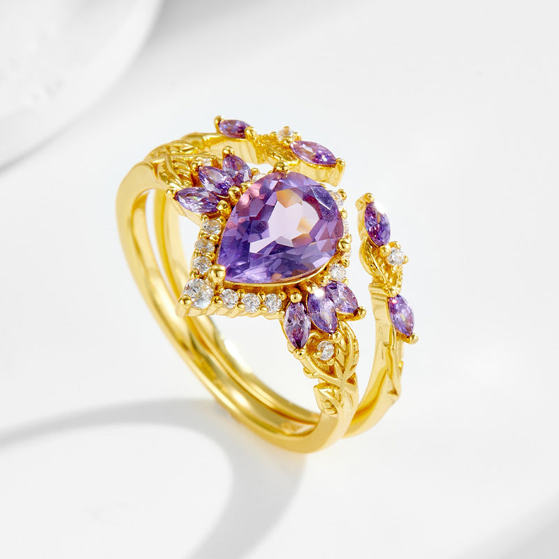 Pear Amethyst Ring Set