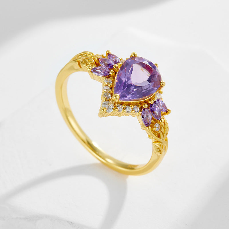 Pear Amethyst Ring Set Gift 