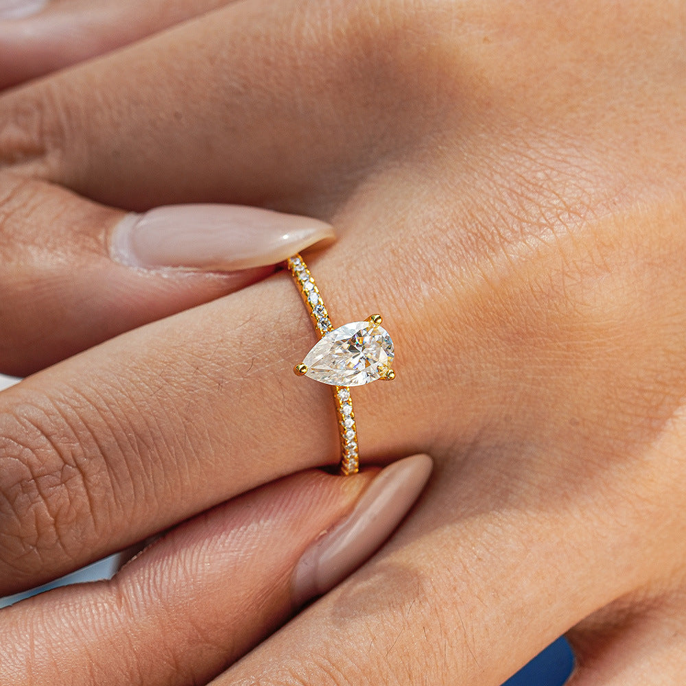 Pear Moissanite Engagement Ring Gift For Her