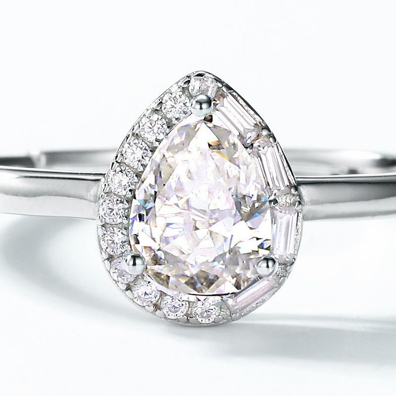 Pear Halo Moissanite Ring Gift For Her