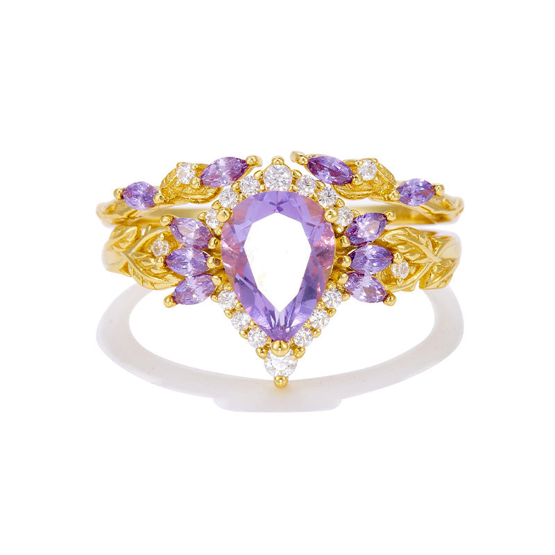Jewelhalo Pear Amethyst Ring Set