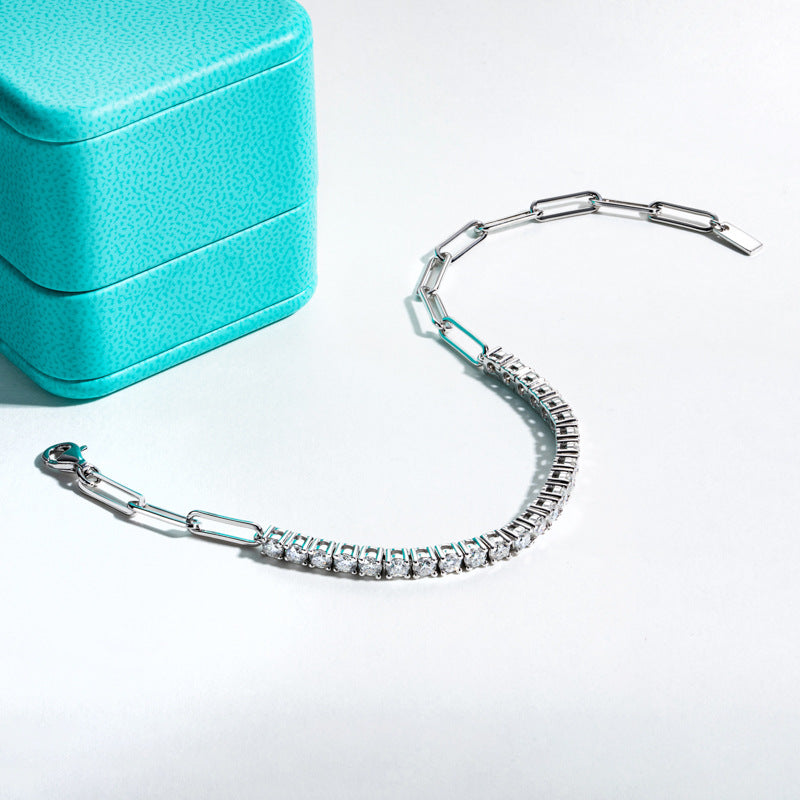 Jewelhalo moissanite chain tennis bracelet with turquoise jewelry box