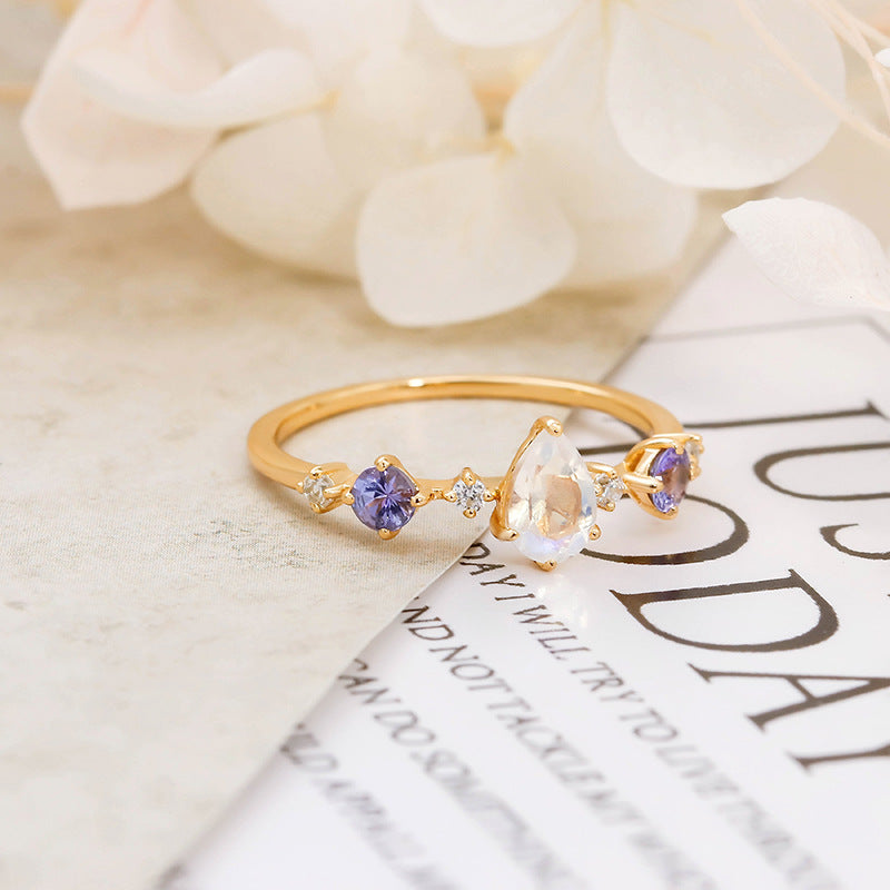 Jewelhalo Moonstone and Tanzanian Zircon Ring