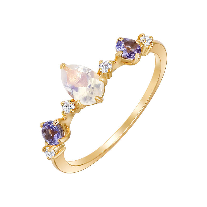 Jewelhalo Moonstone and Tanzanian Zircon Ring